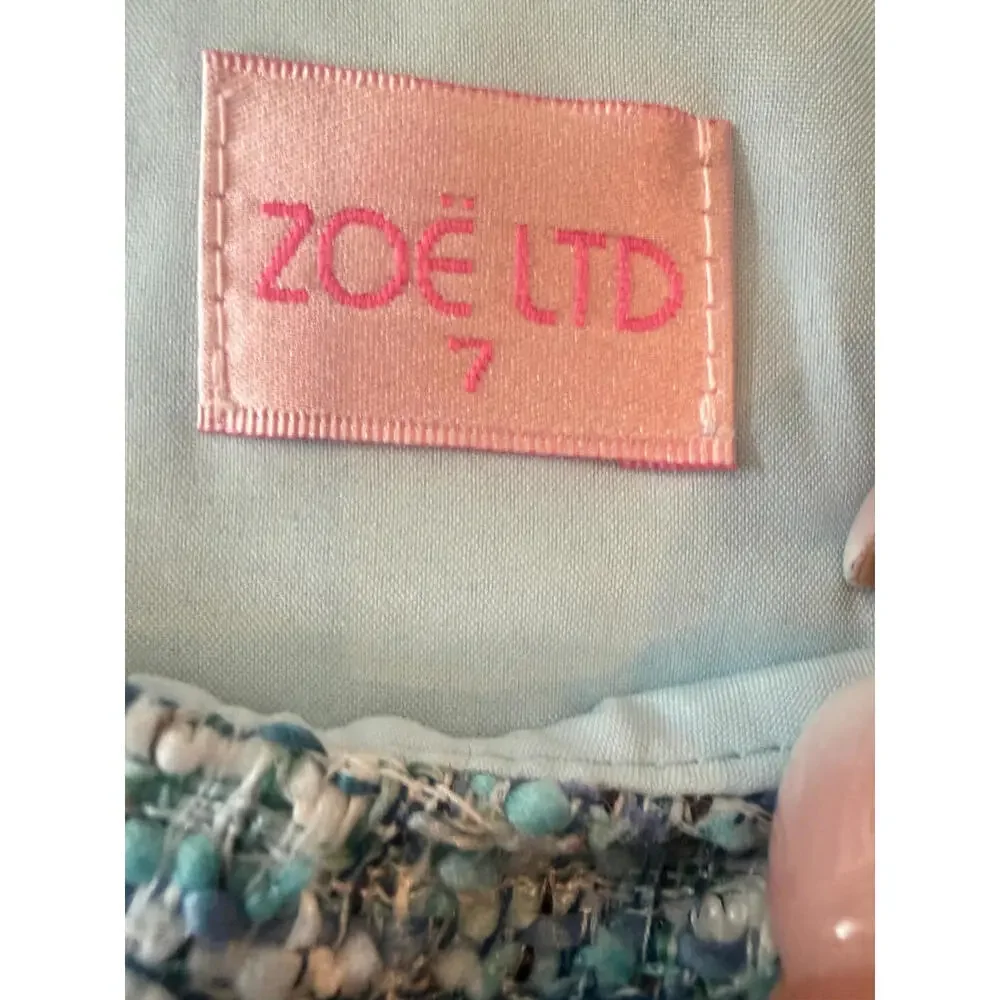 Zoe Ltd Girls Blue Mint White Mixed Tweed Fit & Flare Party Dress Size‎ 7
